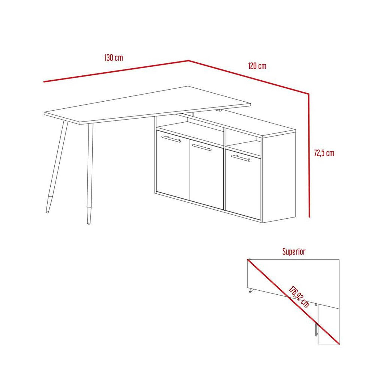 Escritorio en L Singapur Duna y Blanco 130x130cm sin Cajones y con Organizador de Libros - Escritorios | Bylmo
