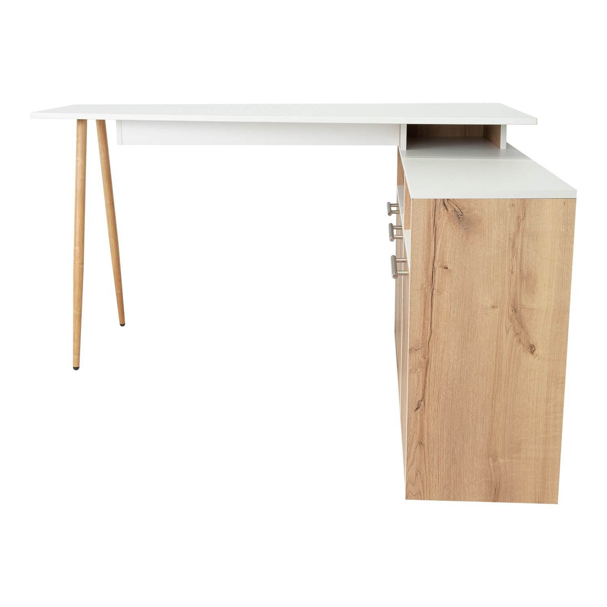 Escritorio en L Singapur Duna y Blanco 130x130cm sin Cajones y con Organizador de Libros - Escritorios | Bylmo