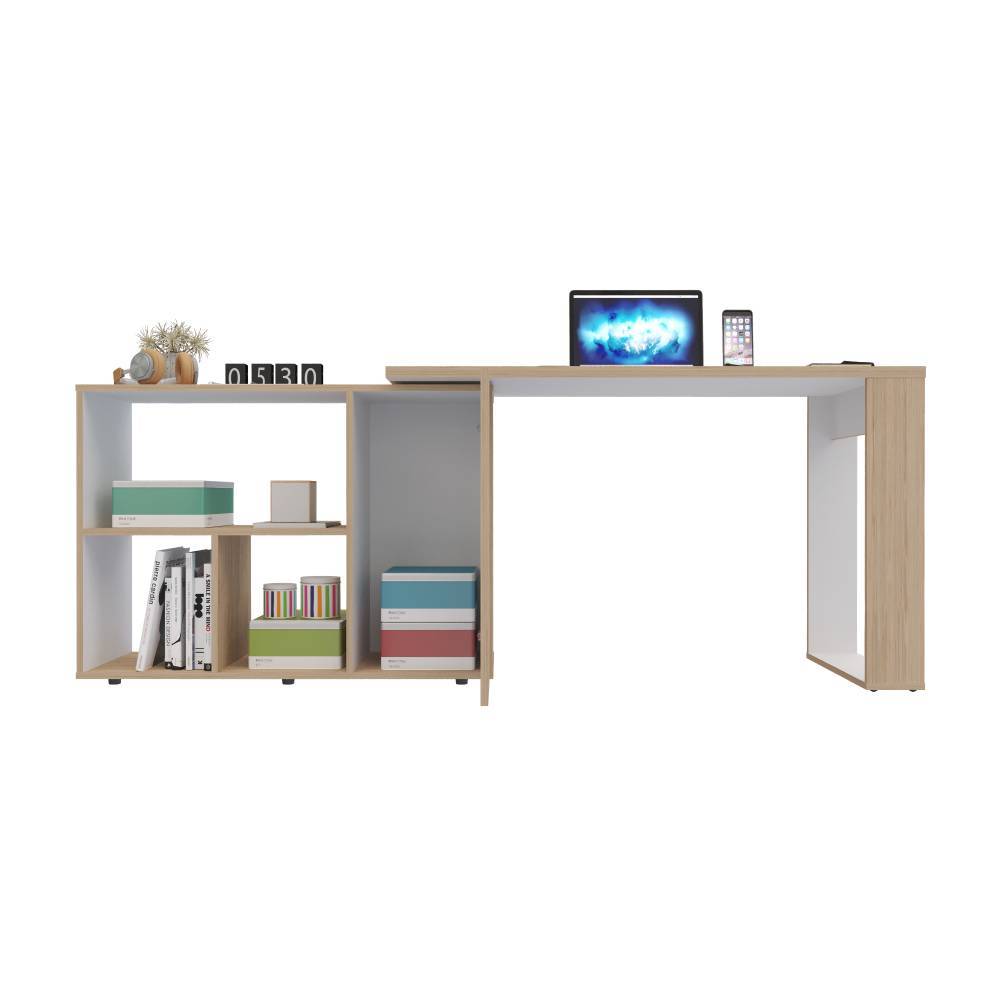 Escritorio en L Quadratta Rovere 126 cm Transformable con Entrepaños - Escritorios y Archivadores | Bylmo