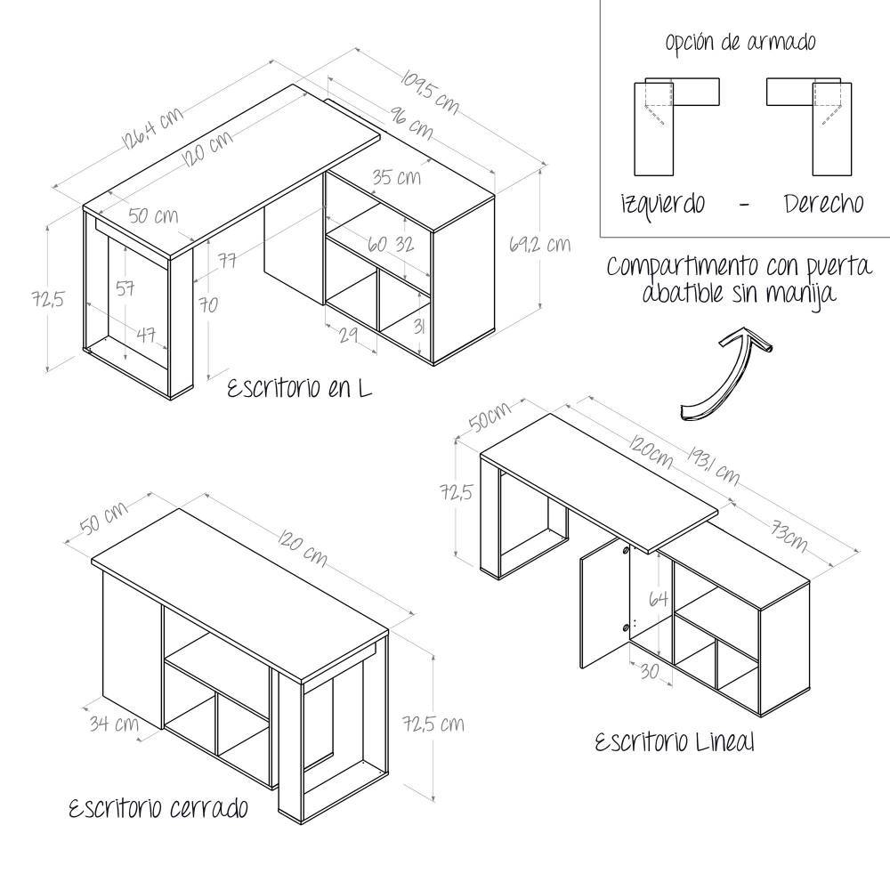 Escritorio en L Quadratta Rovere 126 cm Transformable con Entrepaños - Escritorios y Archivadores | Bylmo