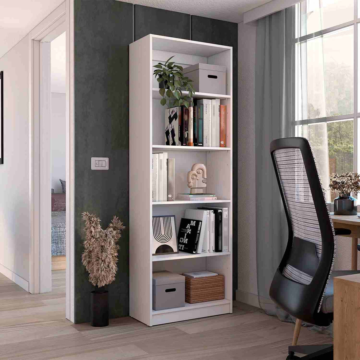 Estantería Home Blanco 62.8x180.6cm con Cinco Compartimientos
