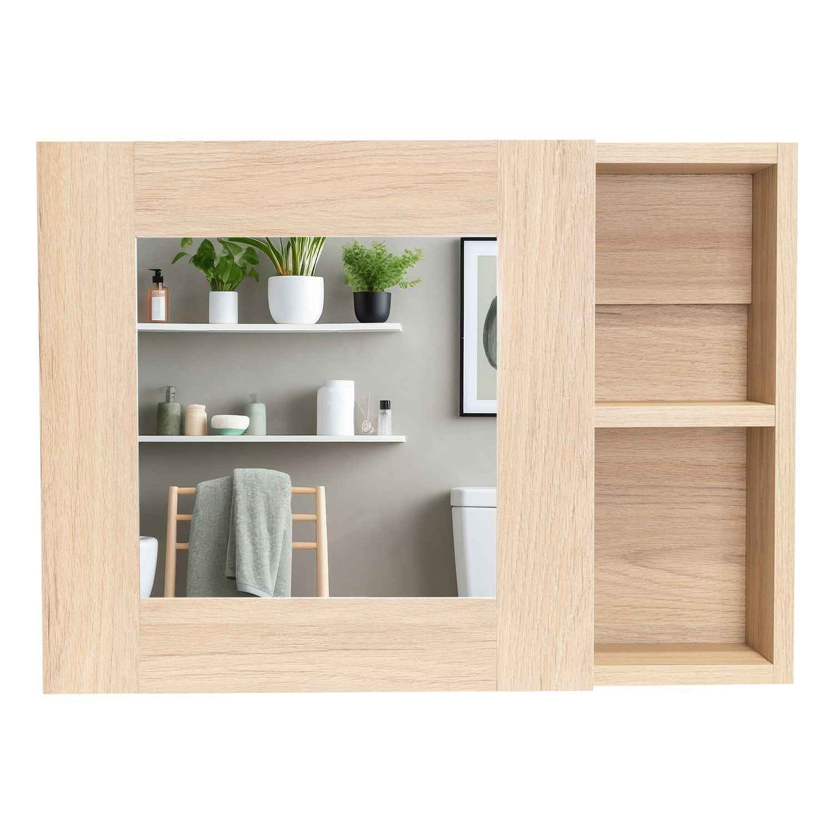 Gabinete de Baño Cairo Rovere 55x40cm Cuadrado con Espejo y con Dos Entrepaños - Gabinetes | Bylmo