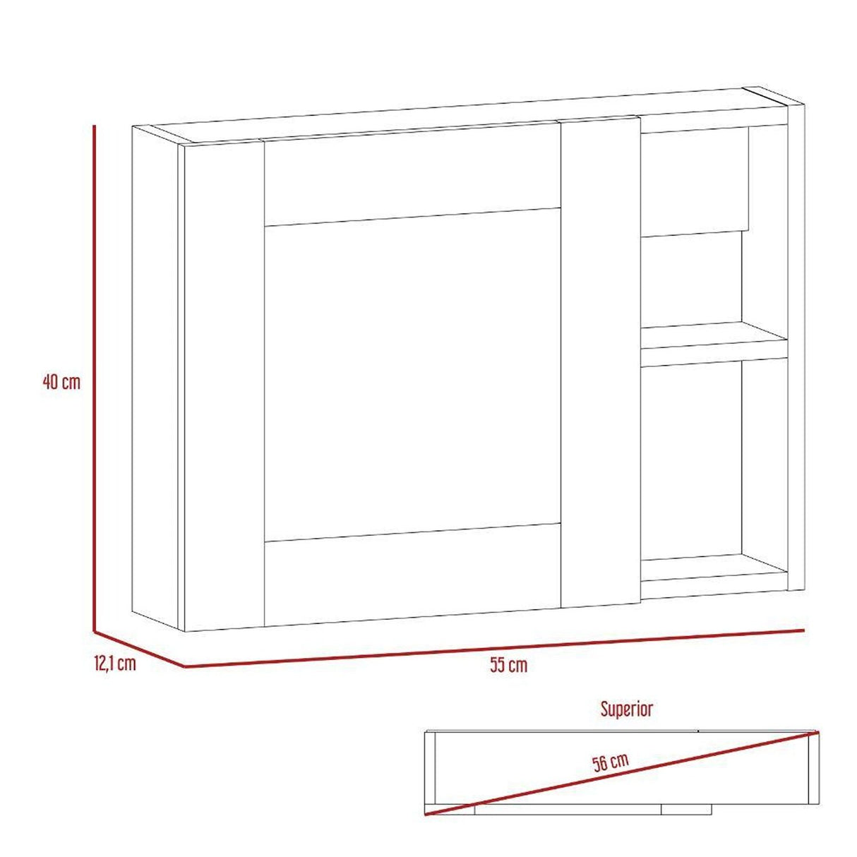 Gabinete de Baño Cairo Rovere 55x40cm Cuadrado con Espejo y con Dos Entrepaños - Gabinetes | Bylmo