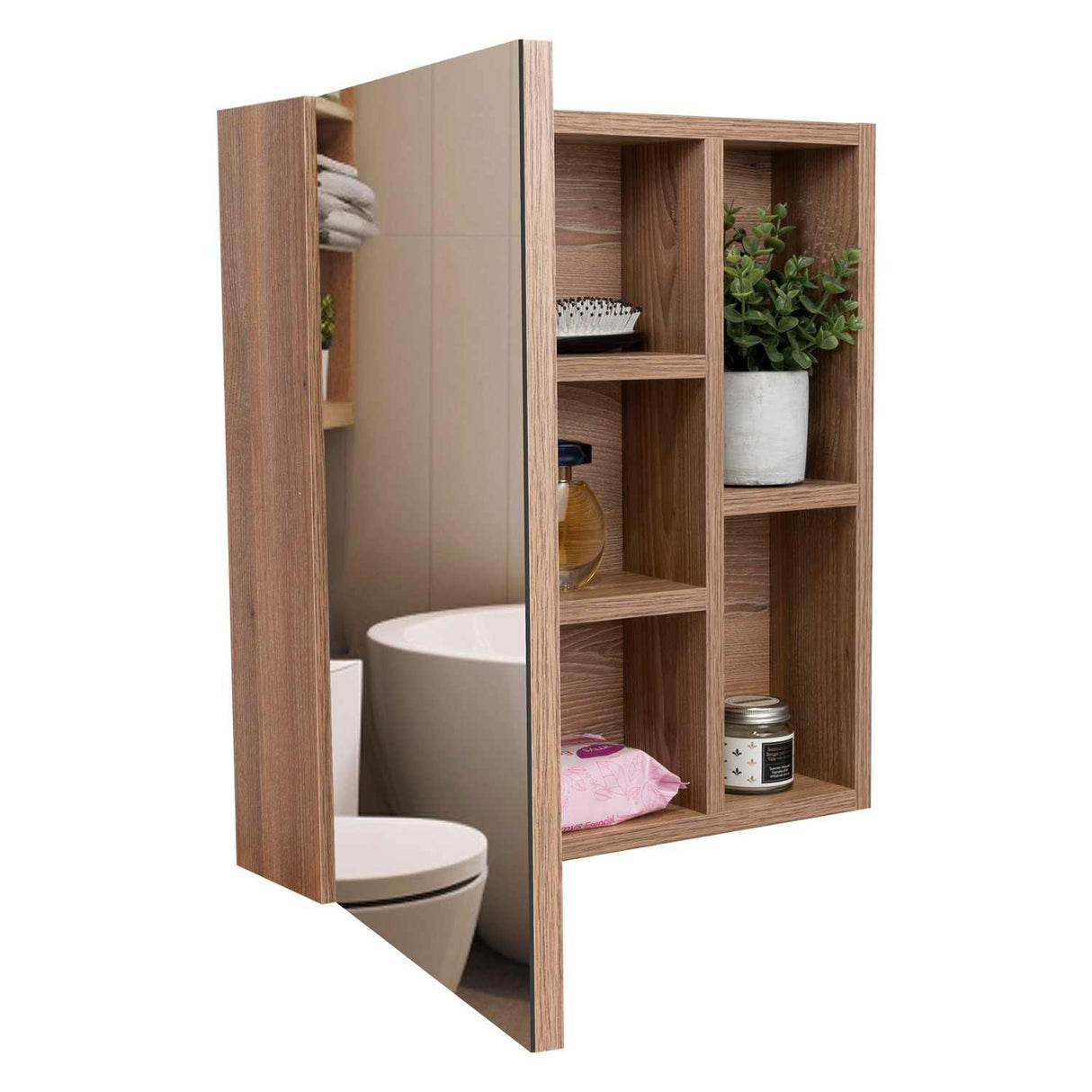 Gabinete de Baño Labelle Plus Miel 45x49.7cm Cuadrado con Espejo y con Tres Entrepaños - Gabinetes | Bylmo