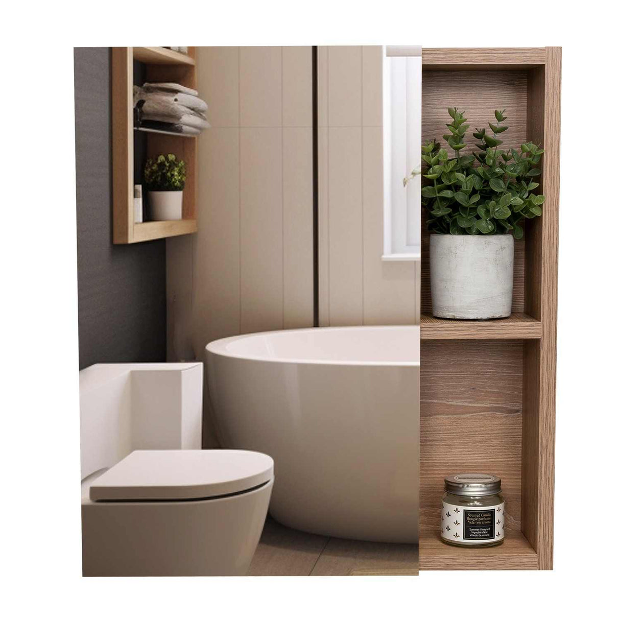 Gabinete de Baño Labelle Plus Miel 45x49.7cm Cuadrado con Espejo y con Tres Entrepaños - Gabinetes | Bylmo