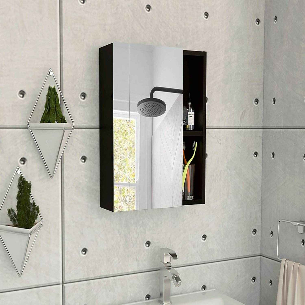 Gabinete de Baño Labelle Wengue 45x49.7cm Cuadrado con Espejo y con Tres Entrepaños - Gabinetes de Baño | Bylmo