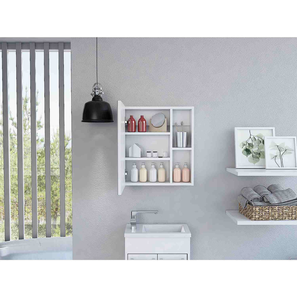 Gabinete de Baño Manchester Blanco 45x49.7cm Cuadrado con Espejo y con Tres Entrepaños - Gabinetes | Bylmo
