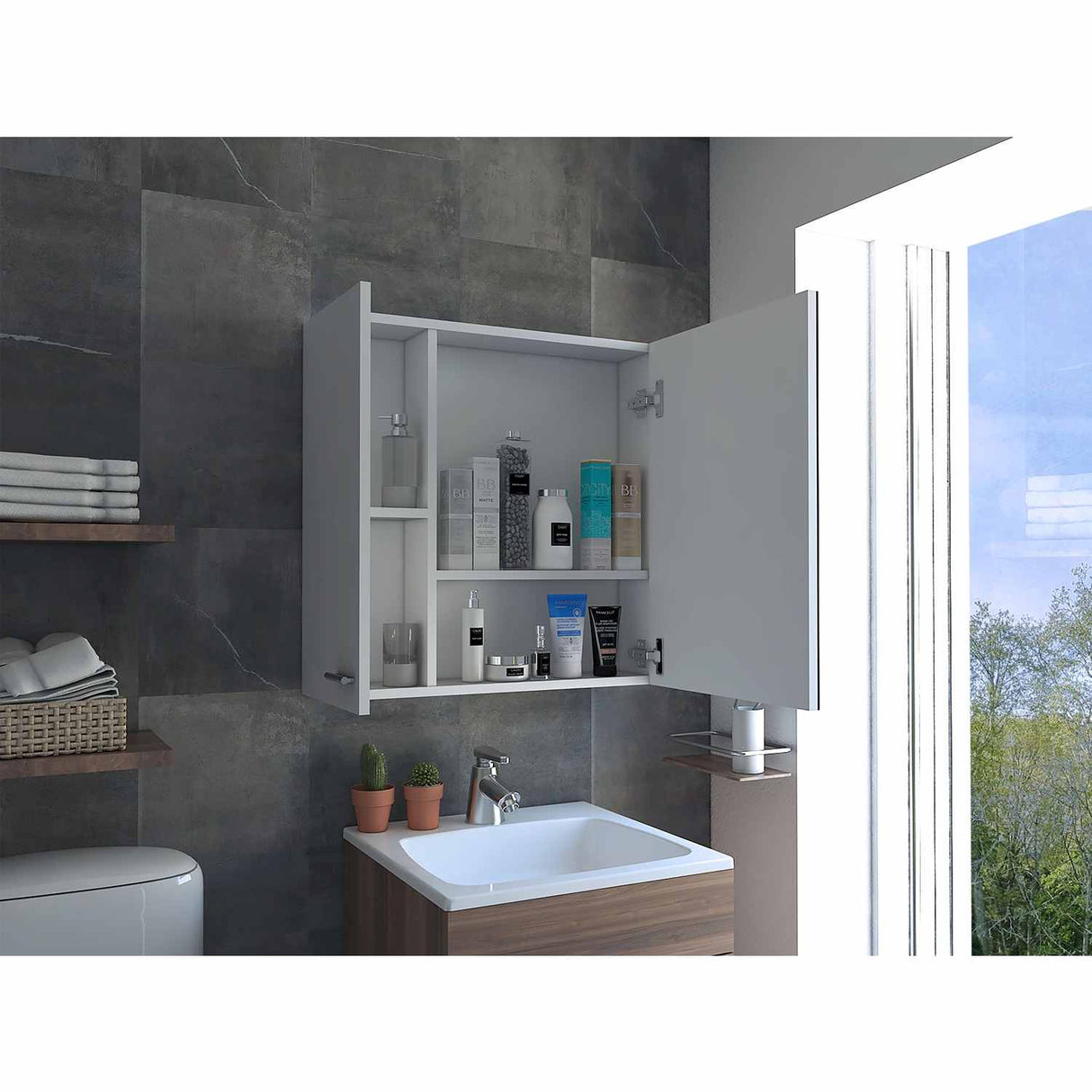 Gabinete de Baño Sines Blanco 60x60cm Cuadrado con Espejo y con Dos Entrepaños - Gabinetes | Bylmo