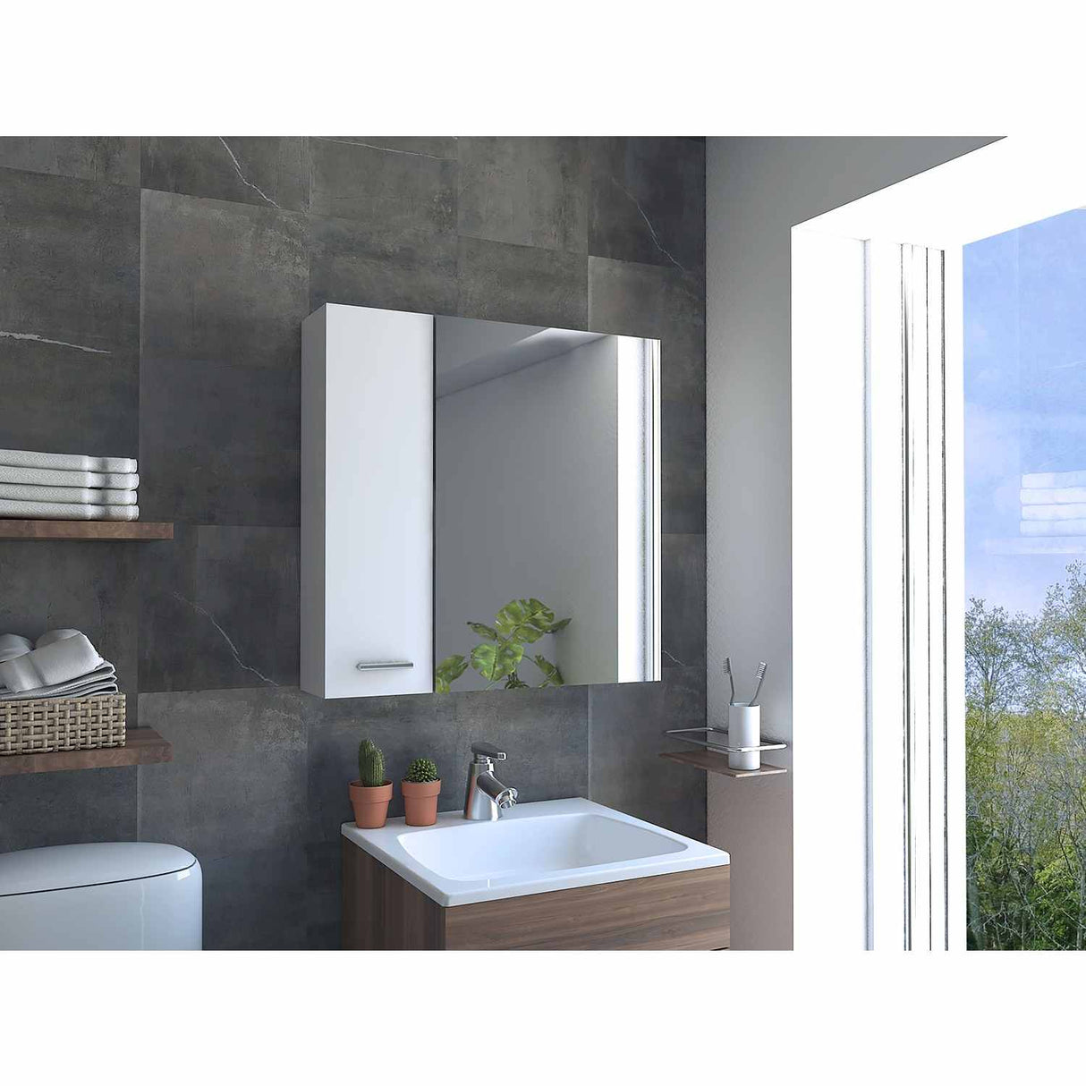 Gabinete de Baño Sines Blanco 60x60cm Cuadrado con Espejo y con Dos Entrepaños - Gabinetes | Bylmo