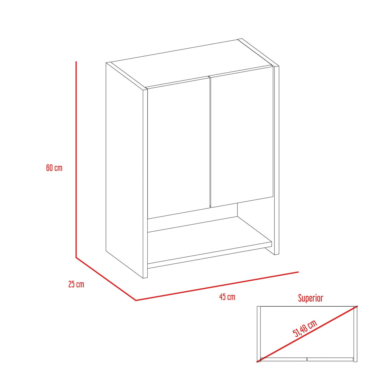 Gabinete de Baño Ventus Duna y Plomo 60x45cm Cuadrado con Dos Entrepaños - Gabinetes | Bylmo