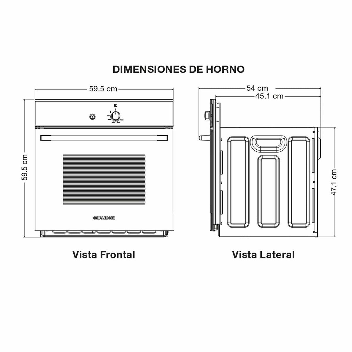 Horno de Empotrar Gas Natural Challenger Negro 60x60cm 53 Litros