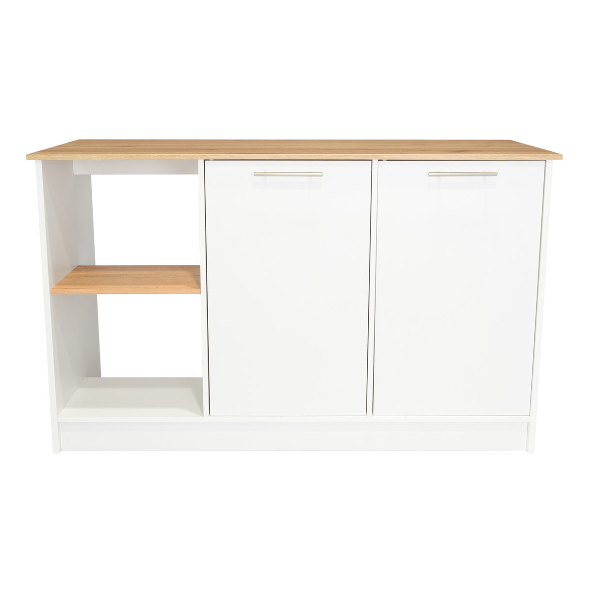 Isla de Cocina Jupiter Blanco y Duna 150x90cm con Tres Entrepaños y con Seis Comportamientos - Cocinas | Bylmo