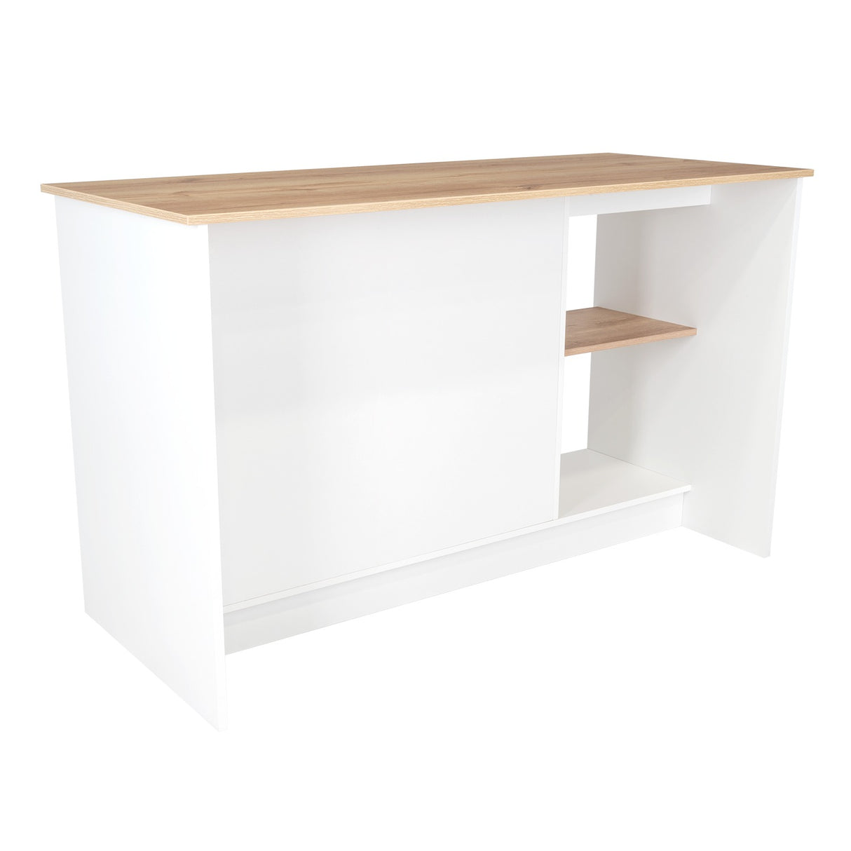 Isla de Cocina Jupiter Blanco y Duna 150x90cm con Tres Entrepaños y con Seis Comportamientos - Cocinas | Bylmo