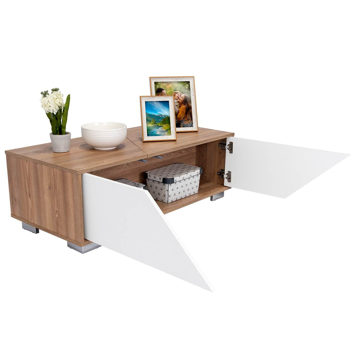 Mesa de Centro Fraktal Blanco y Miel 104.3x36.3cm Rectangular Con Patas - Mesas | Bylmo