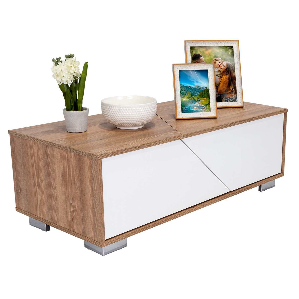 Mesa de Centro Fraktal Blanco y Miel 104.3x36.3cm Rectangular Con Patas - Mesas | Bylmo