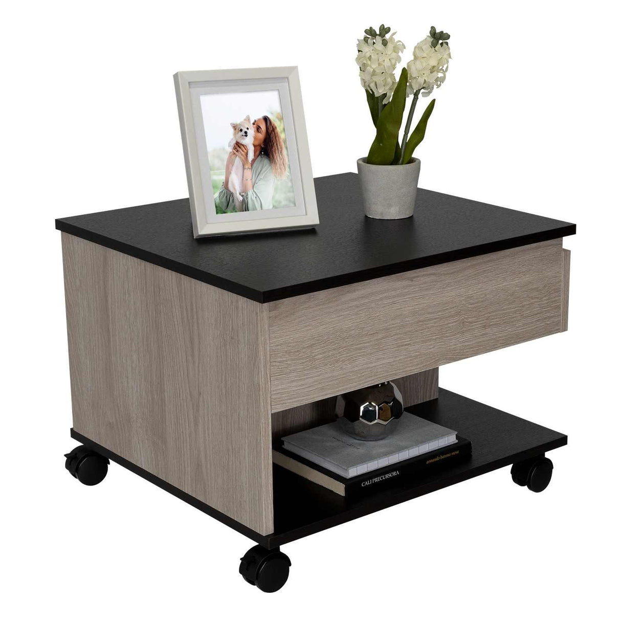 Mesa de Centro Ceniza 55x39cm Rectangular Transformable Con Ruedas - Mesas | Bylmo