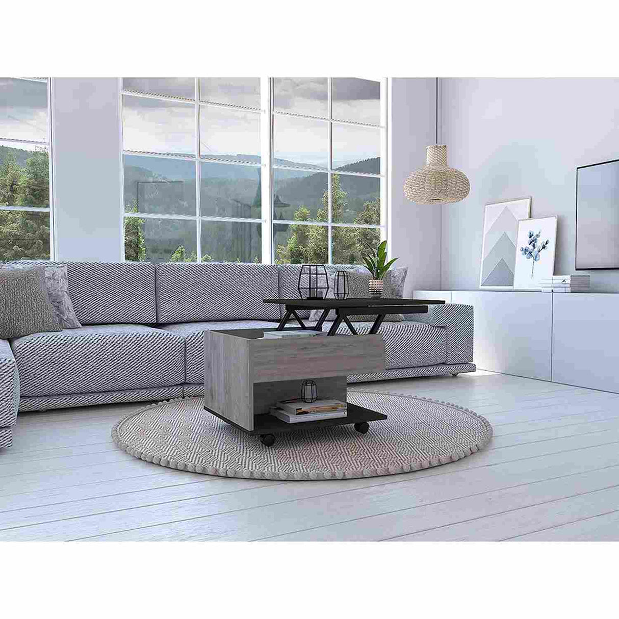 Mesa de Centro Ceniza 55x39cm Rectangular Transformable Con Ruedas - Mesas | Bylmo