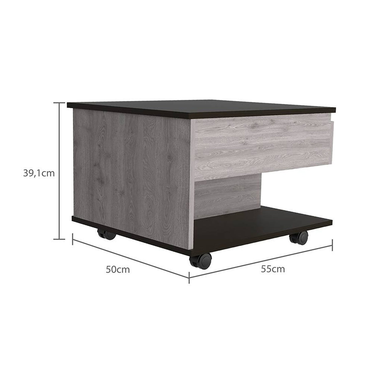 Mesa de Centro Ceniza 55x39cm Rectangular Transformable Con Ruedas - Mesas | Bylmo