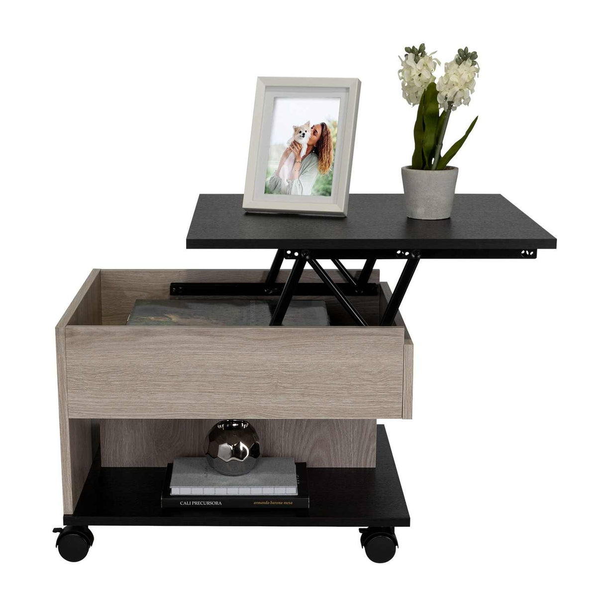 Mesa de Centro Ceniza 55x39cm Rectangular Transformable Con Ruedas - Mesas | Bylmo