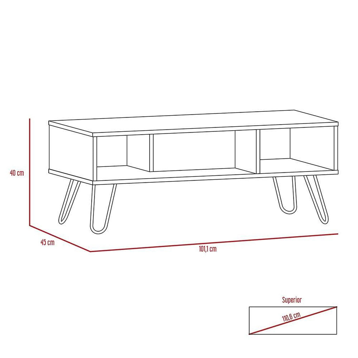 Mesa de Centro Vassel Habano 101.1x40cm Rectangular Con Patas - Mesas | Bylmo