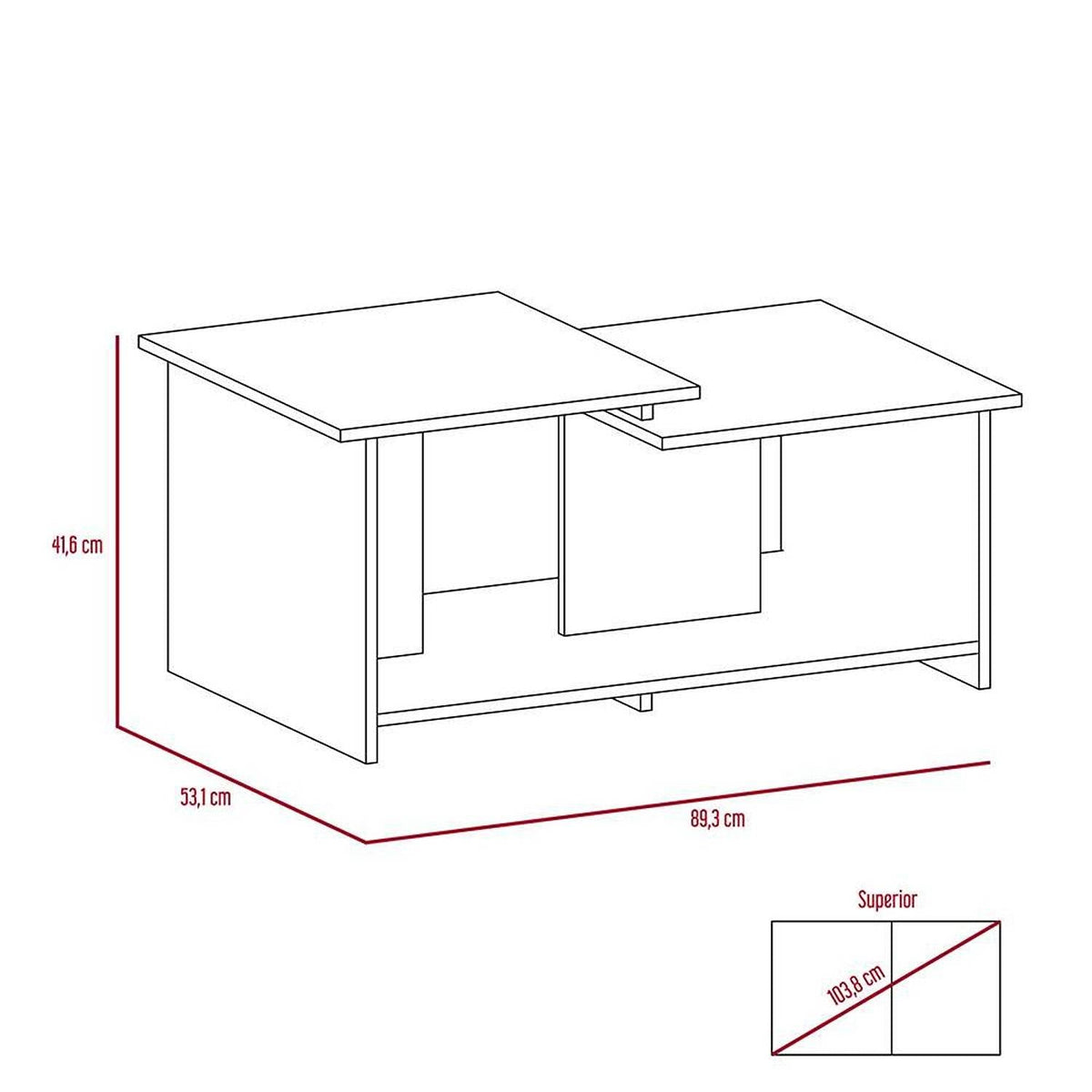 Mesa de Centro Wema Wengue 89.3x41.6cm Rectangular y con Compartimientos