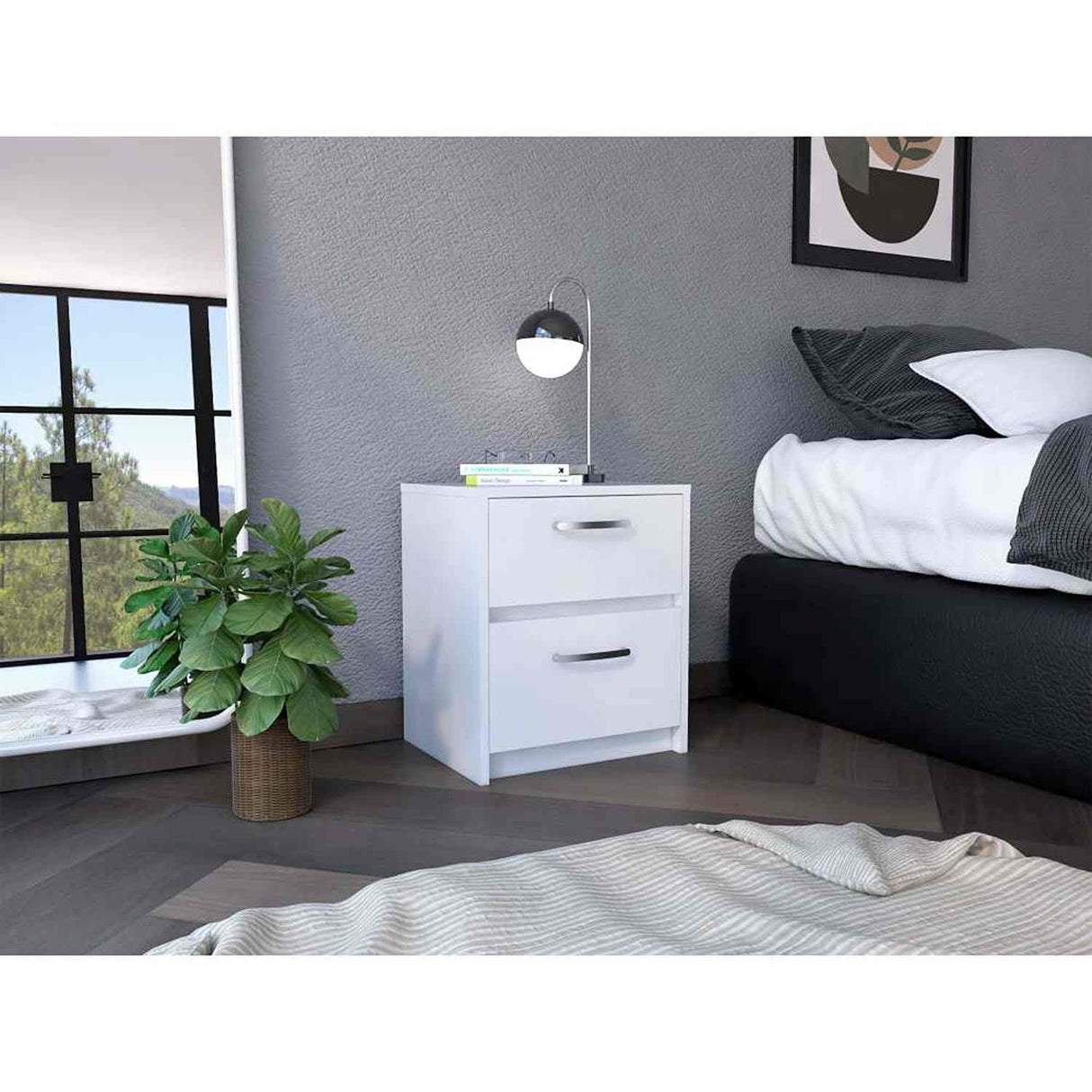 Mesa de Noche Argento Blanco 40x46.5cm con Dos Cajones - Mesas de Noche | Bylmo