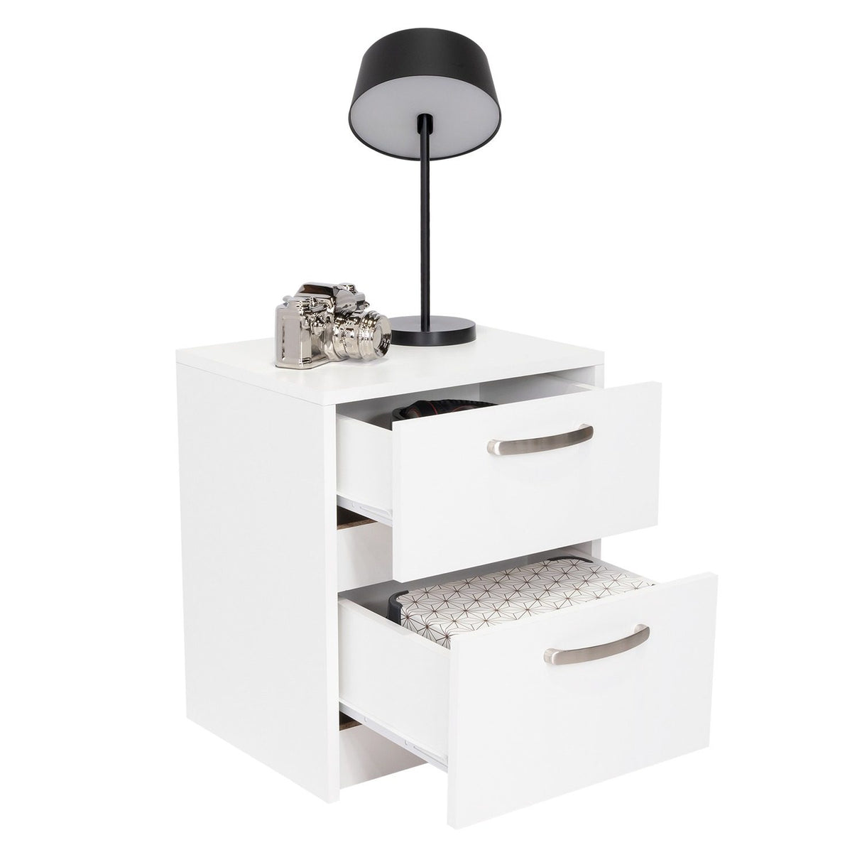 Mesa de Noche Argento Blanco 40x46.5cm con Dos Cajones - Mesas de Noche | Bylmo