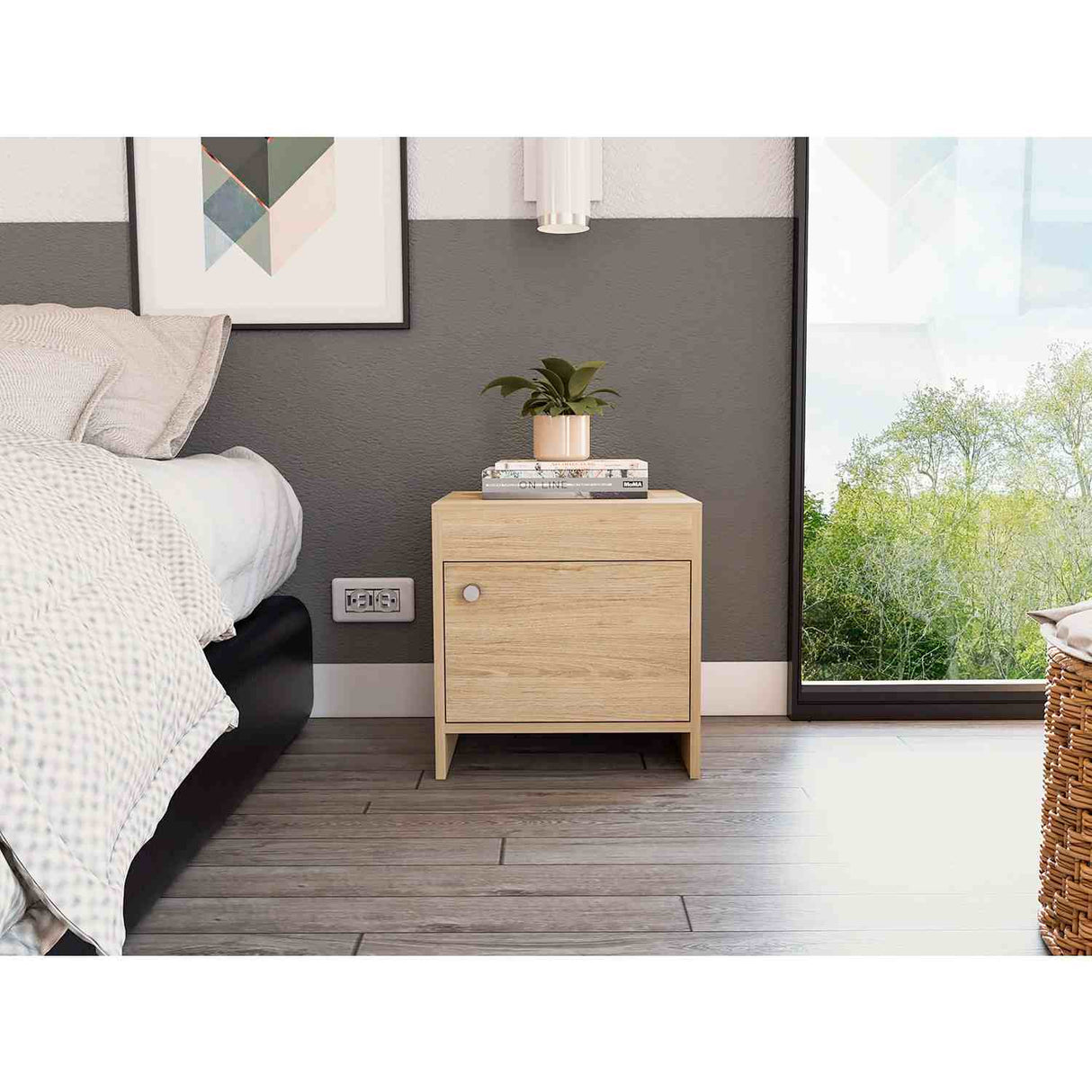 Mesa de Noche Colore Rovere 40x41.6cm con Una Puerta - Mesas de Noche | Bylmo