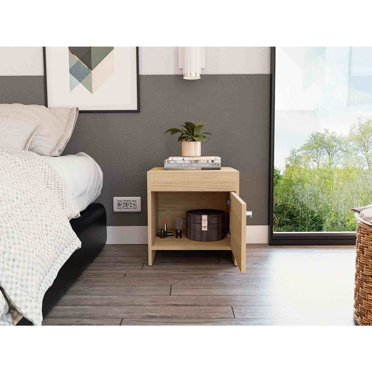 Mesa de Noche Colore Rovere 40x41.6cm con Una Puerta - Mesas de Noche | Bylmo