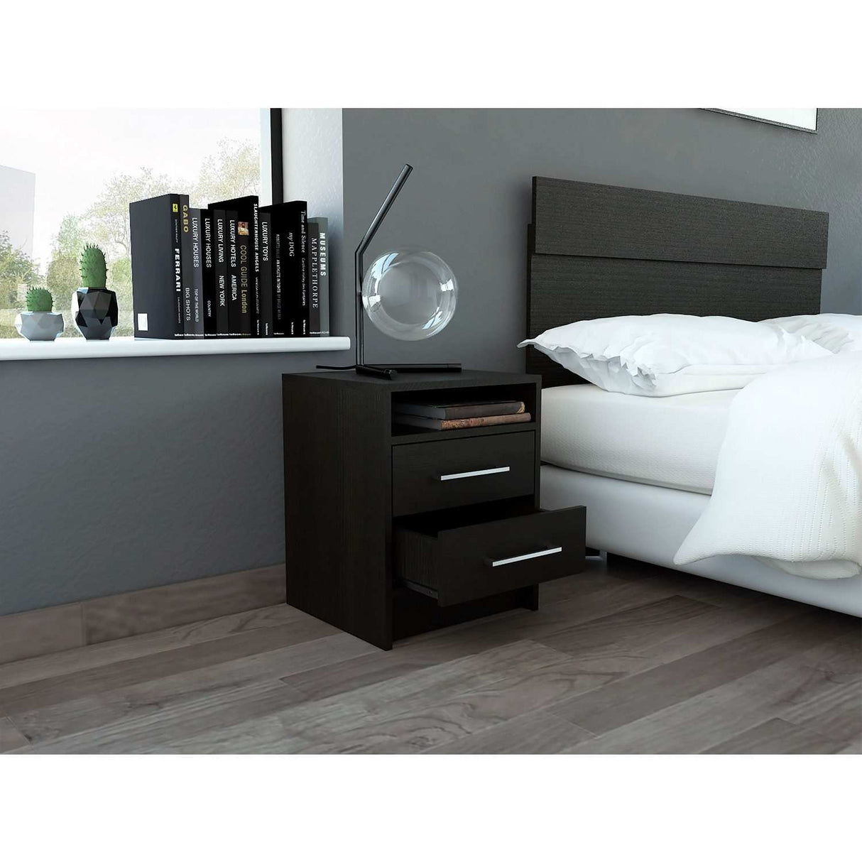 Mesa de Noche Eter Wengue 40x50.7cm con Dos Cajones y con Un Compartimiento - Mesas de Noche | Bylmo