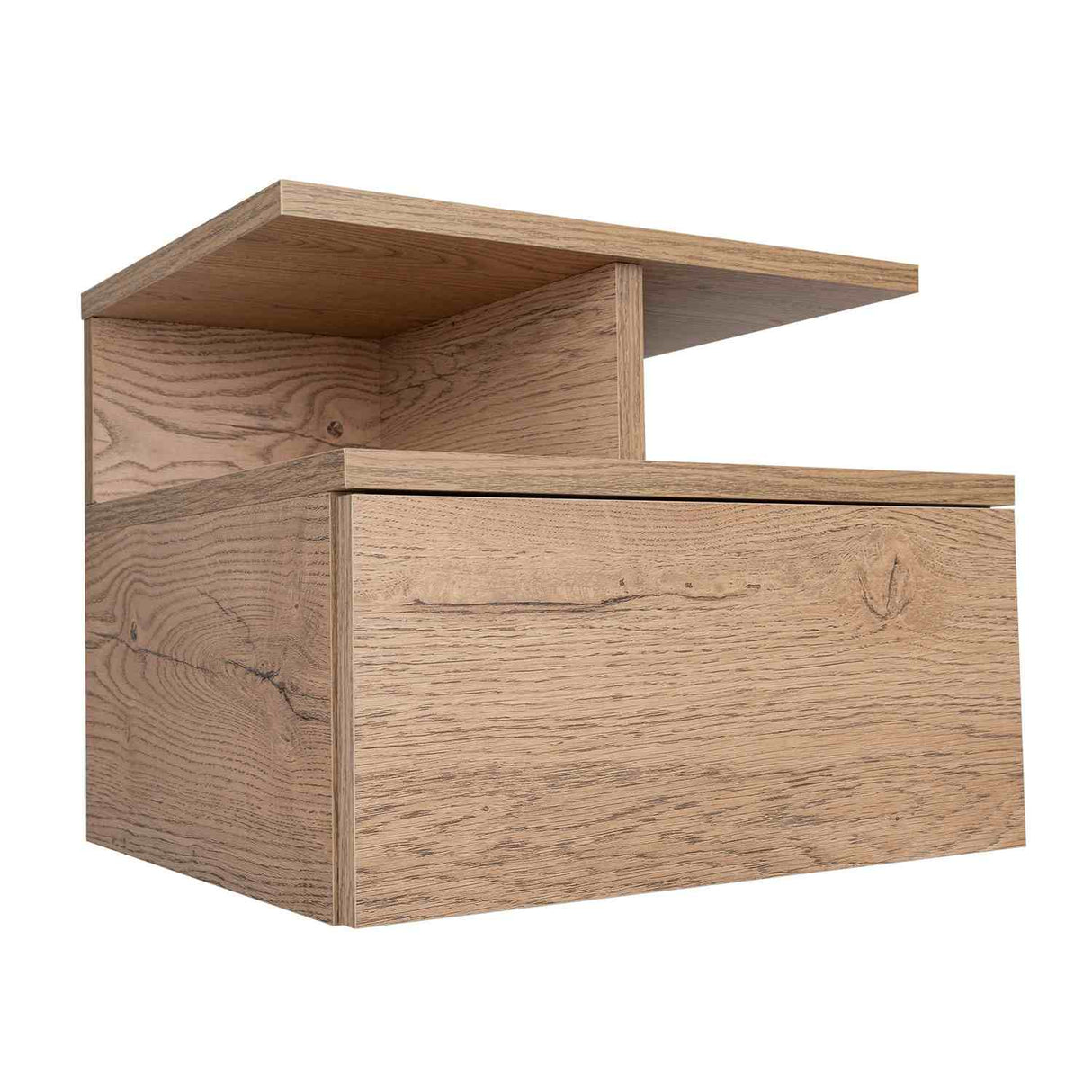 Mesa de Noche Flotante Macadamia 36x30cm con Un Cajón y con Dos Compartimientos - Mesas de Noche | Bylmo