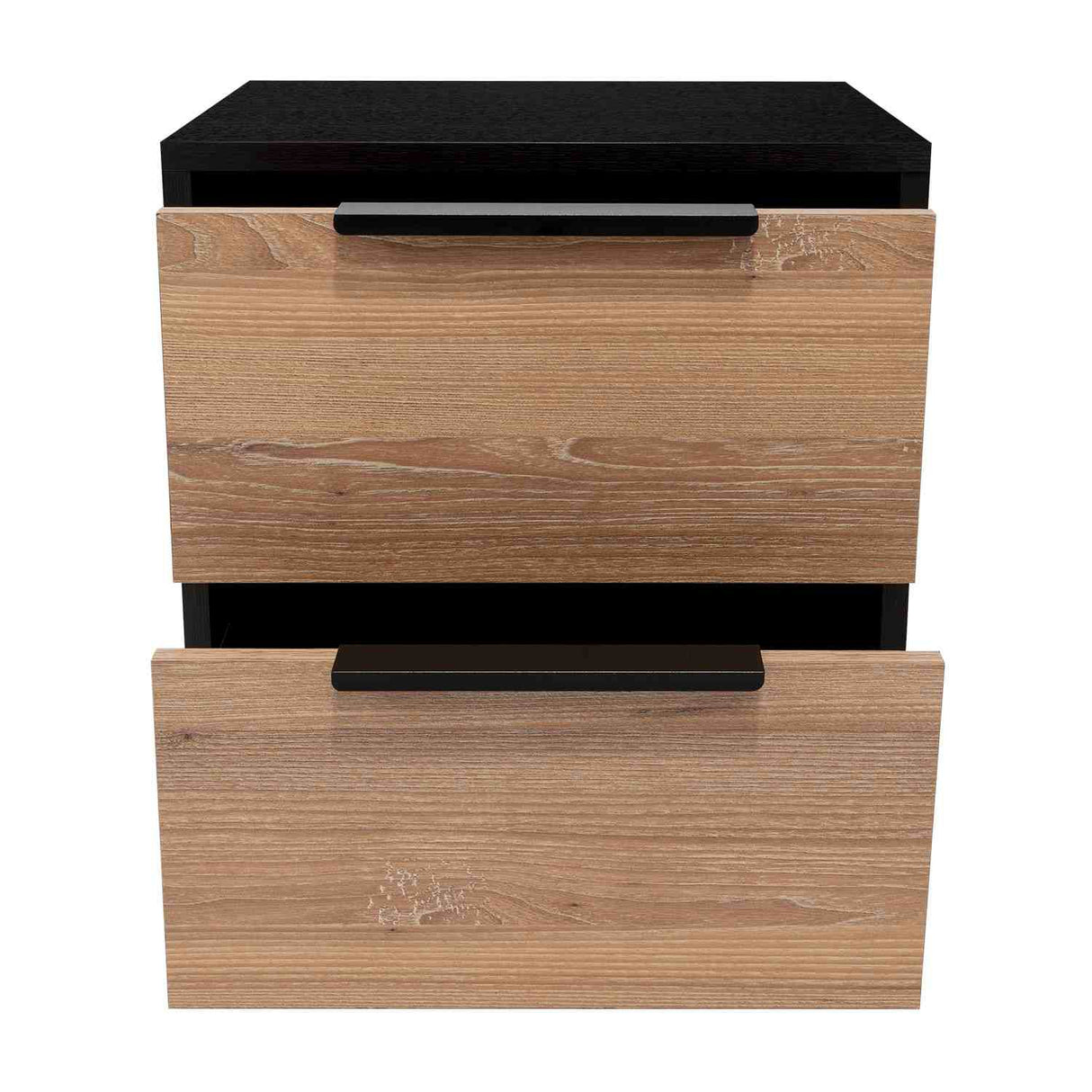 Mesa de Noche Kaia Wengue y Miel 48x41cm con Dos Cajones - Mesas de Noche | Bylmo