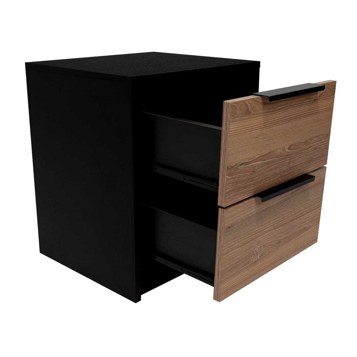 Mesa de Noche Kaia Wengue y Miel 48x41cm con Dos Cajones - Mesas de Noche | Bylmo