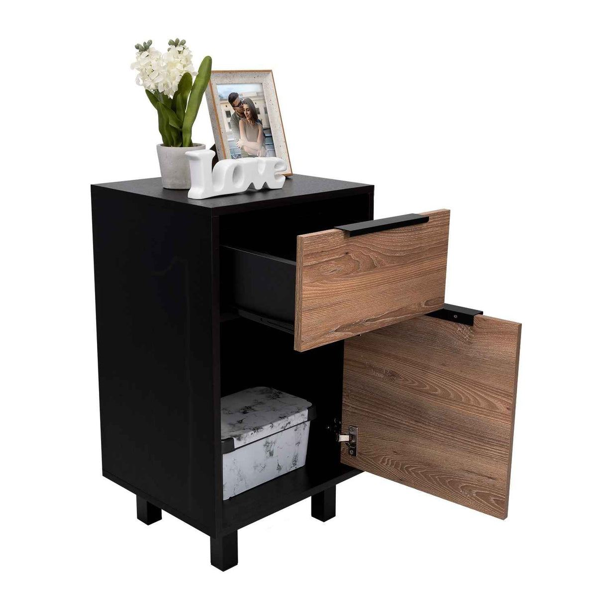 Mesa de Noche Kaia Z Wengue 41x70cm con Un Cajón y con Una Puerta - Mesas de Noche | Bylmo