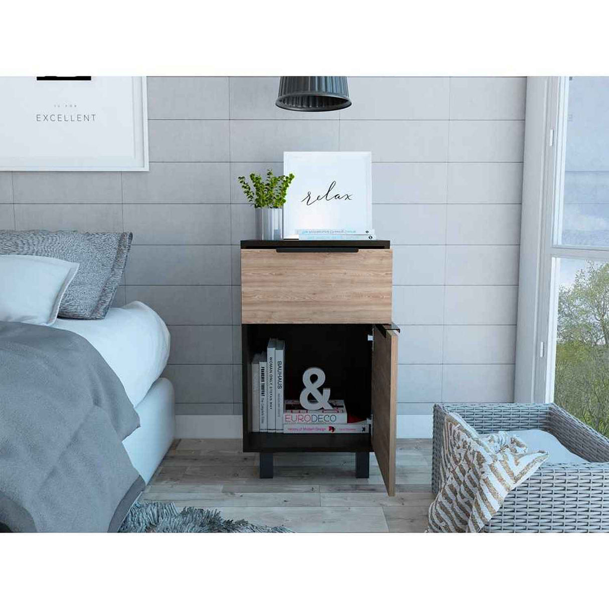 Mesa de Noche Kaia Z Wengue 41x70cm con Un Cajón y con Una Puerta - Mesas de Noche | Bylmo