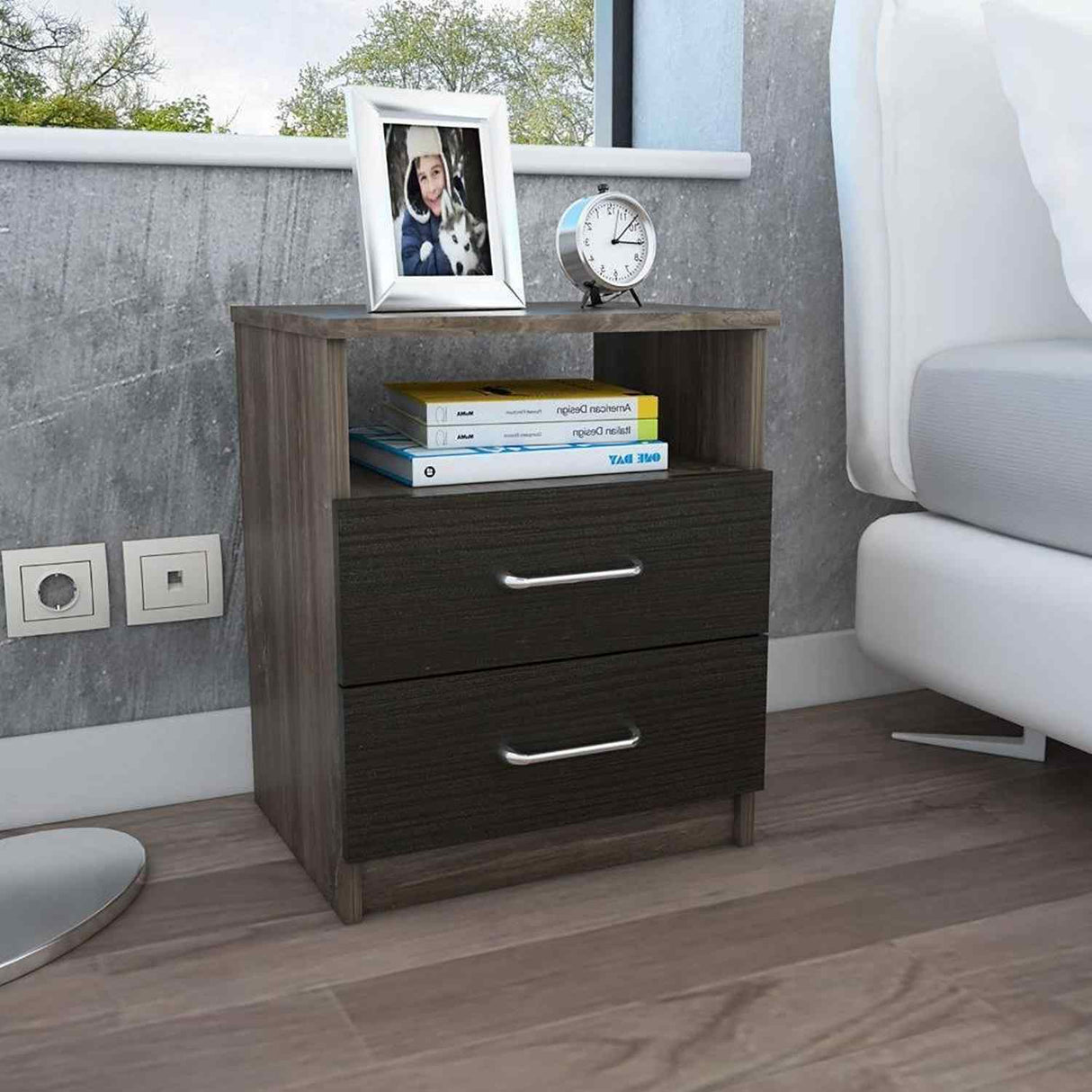 Mesa de Noche Napoles Siena 50.7x40.7cm con Dos Cajones y con Un Compartimiento - Mesas de Noche | Bylmo