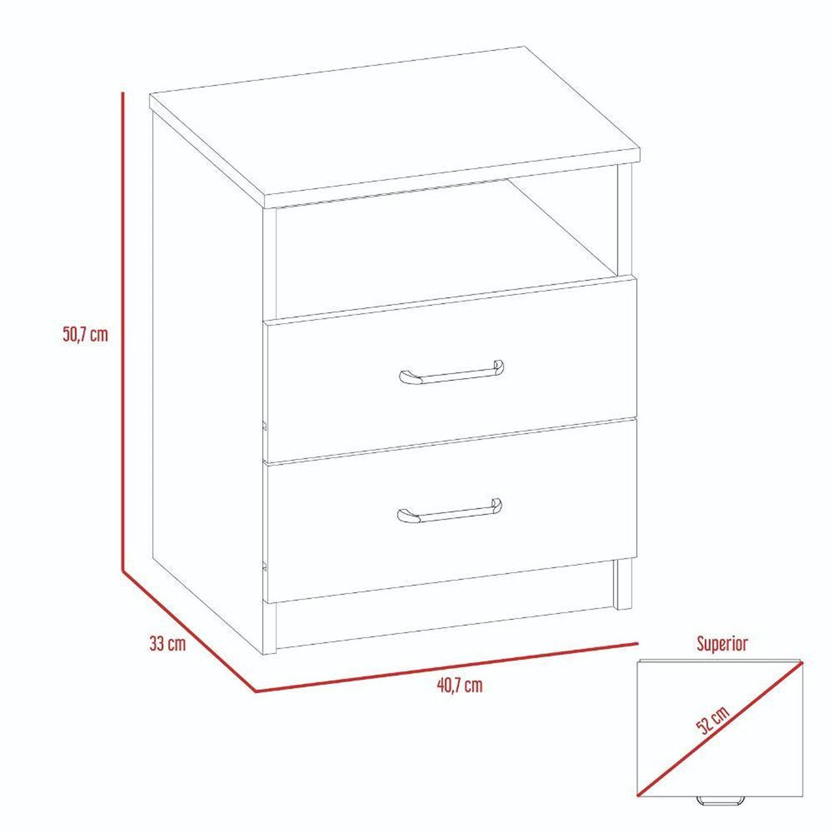 Mesa de Noche Napoles Siena 50.7x40.7cm con Dos Cajones y con Un Compartimiento - Mesas de Noche | Bylmo