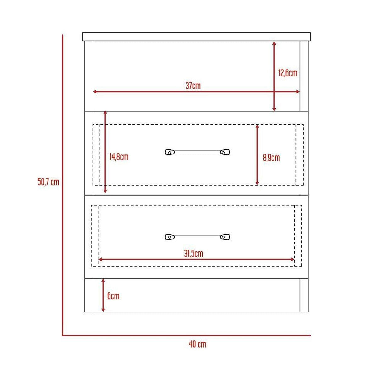 Mesa de Noche Napoles Siena 50.7x40.7cm con Dos Cajones y con Un Compartimiento - Mesas de Noche | Bylmo