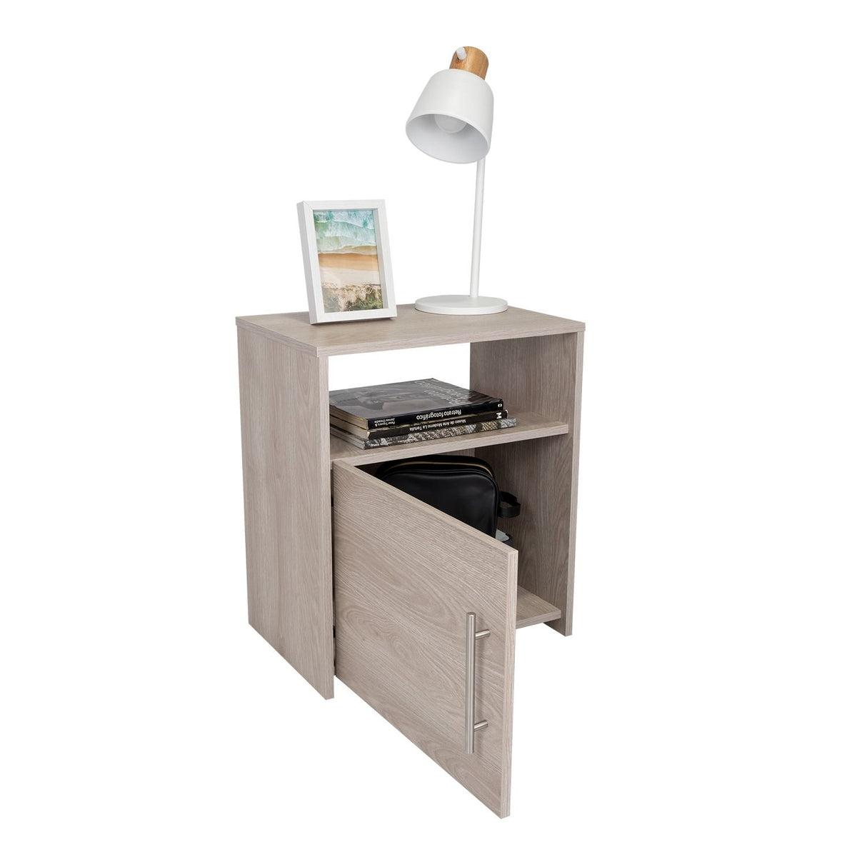 Mesa de Noche Nordico Ceniza 50.5x58cm con Un Compartimiento y con Una Puerta - Mesas de Noche | Bylmo