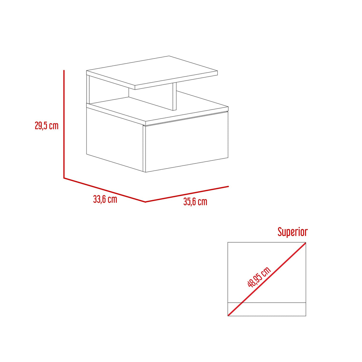 Mesa de Noche Flotante Blanco 36x30cm con Un Cajón y con Dos Compartimientos - Mesas de Noche | Bylmo