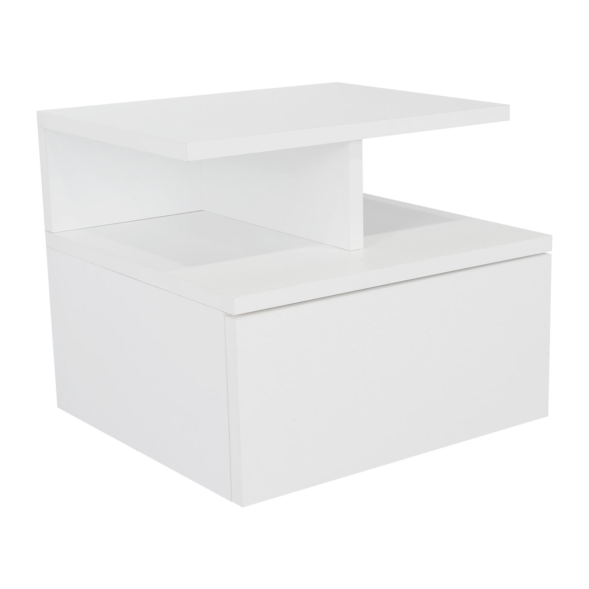 Mesa de Noche Flotante Blanco 36x30cm con Un Cajón y con Dos Compartimientos - Mesas de Noche | Bylmo