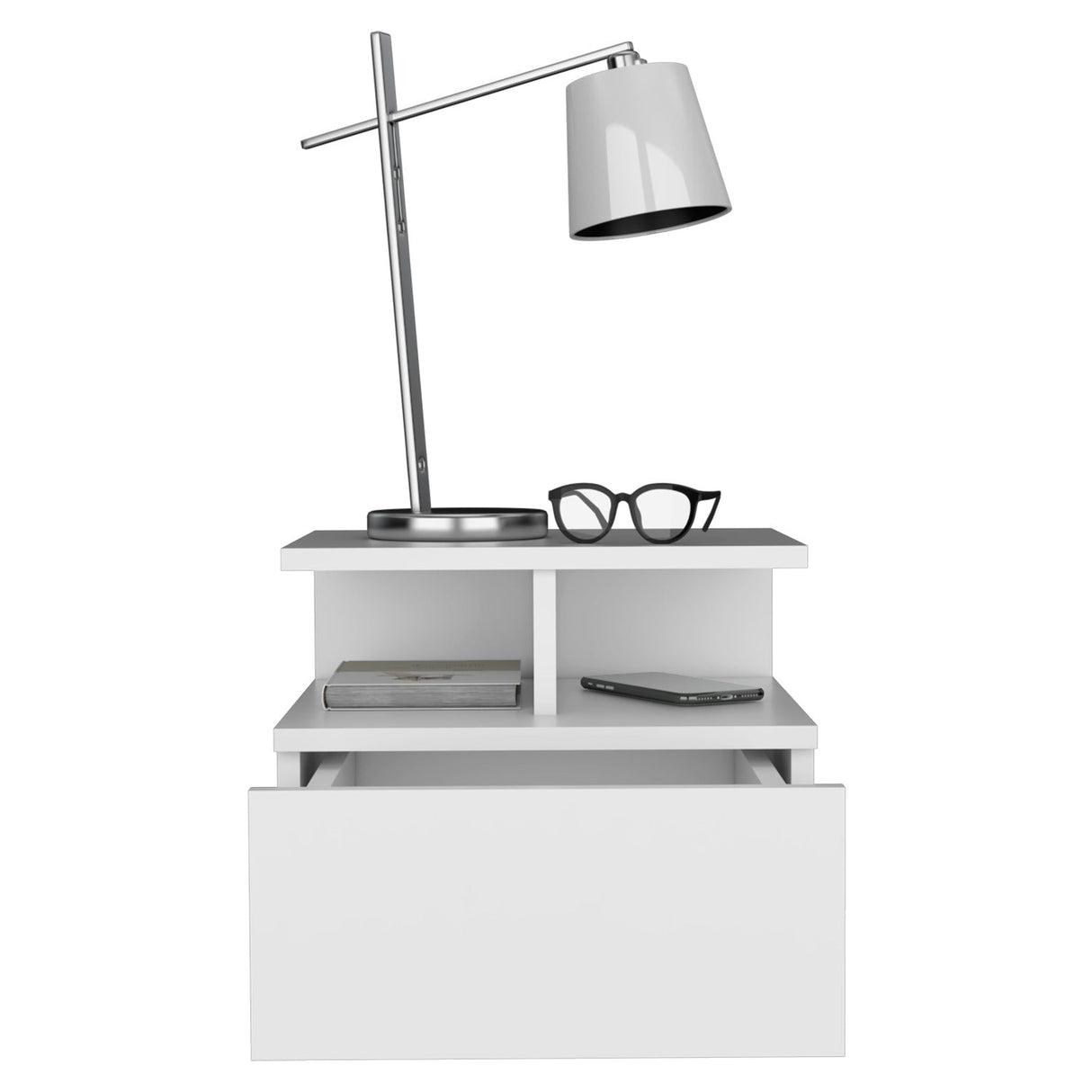 Mesa de Noche Flotante Blanco 36x30cm con Un Cajón y con Un Compartimiento - Mesas de Noche | Bylmo