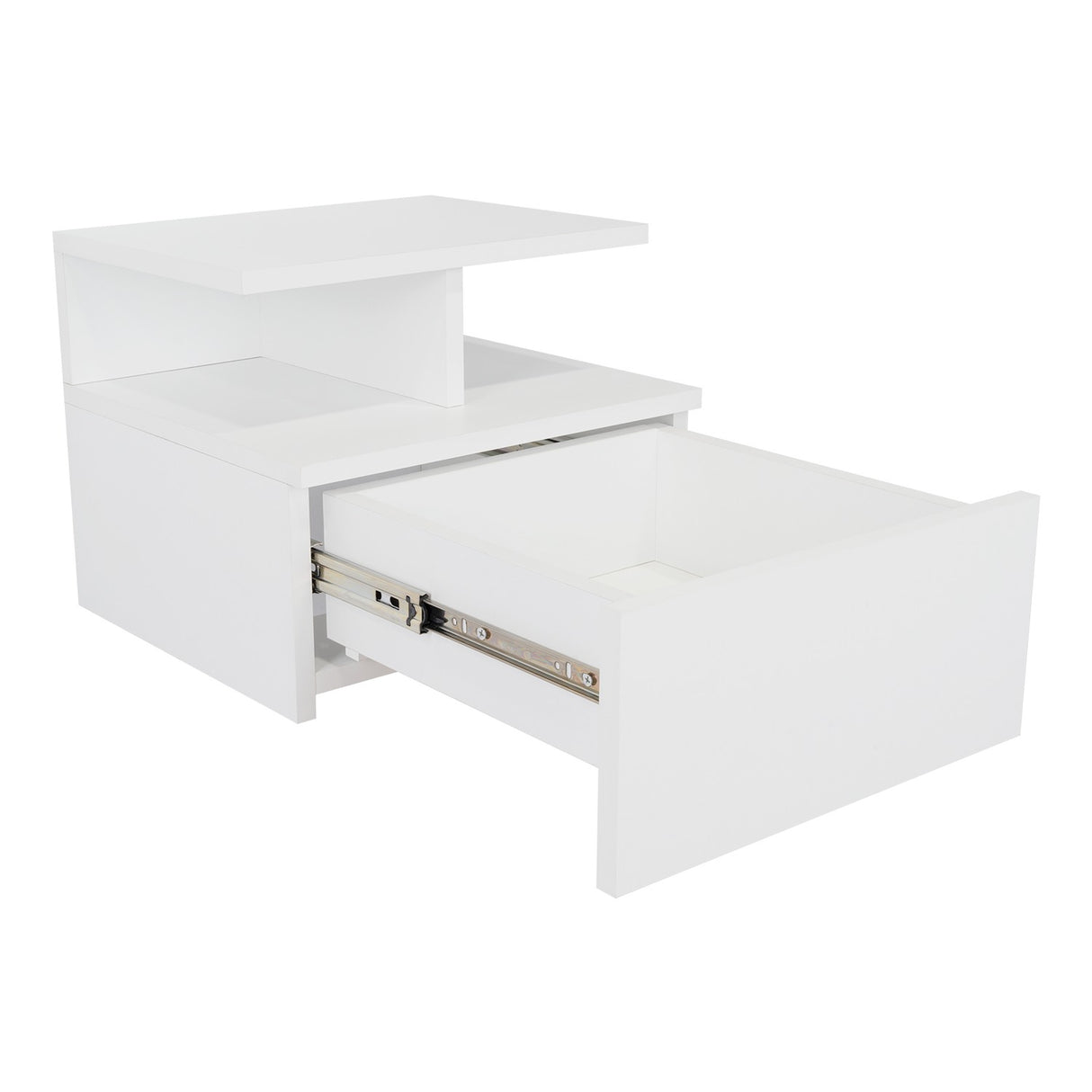 Mesa de Noche Flotante Blanco 36x30cm con Un Cajón y con Dos Compartimientos - Mesas de Noche | Bylmo