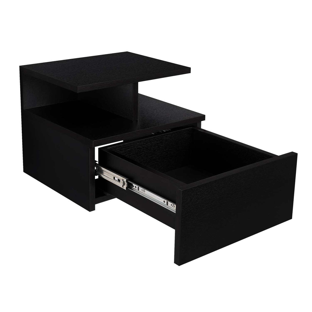 Mesa de Noche Flotante Wengue 36x30cm con Un Cajón y con Dos Compartimientos - Mesas de Noche | Bylmo