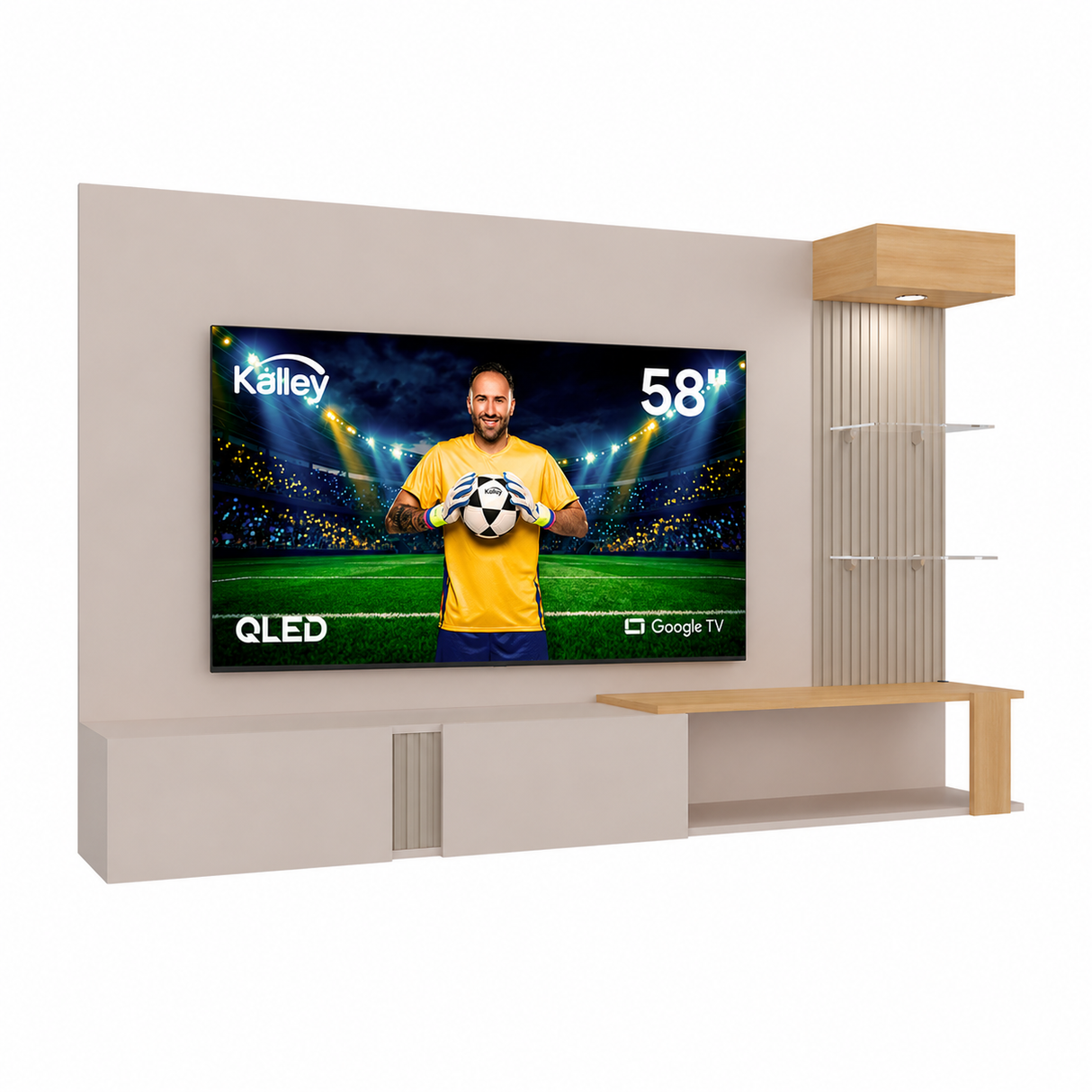 Combo Panel de TV Isolde y Televisor Kalley Google TV 58"
