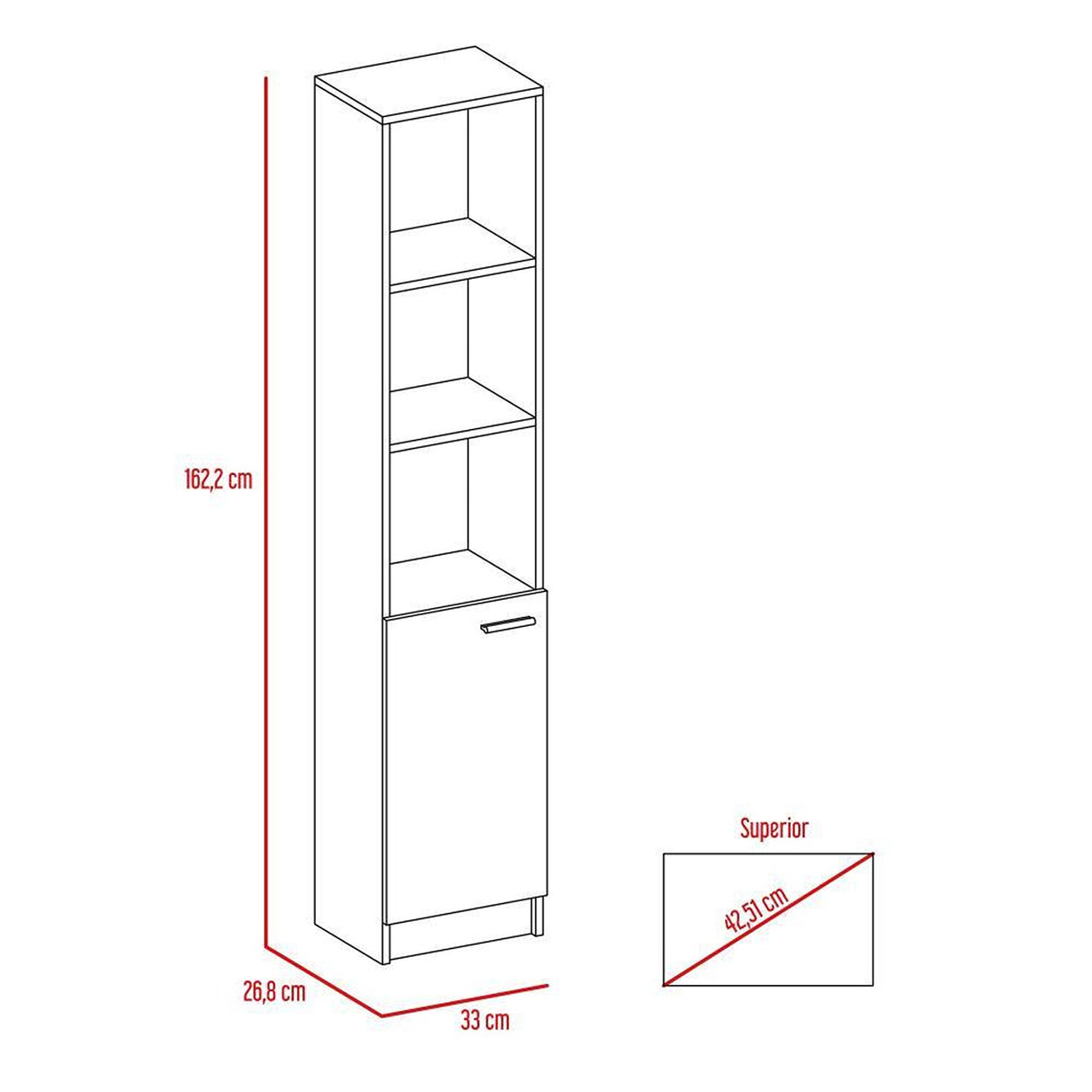 Optimizador de Baño Bath Blanco 33x162.2cm sin Cajones y con Dos Entrepaños - Gabinetes | Bylmo
