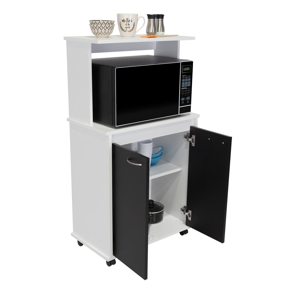 Mueble Microondas Italia Blanco y Wengue 63.1x113.5cm sin Cajones y con Dos Puertas - Muebles Organizadores | Bylmo