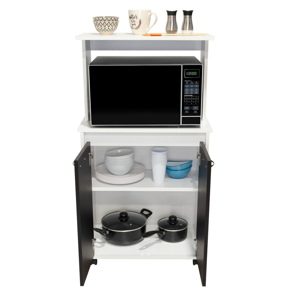 Mueble Microondas Italia Blanco y Wengue 63.1x113.5cm sin Cajones y con Dos Puertas - Muebles Organizadores | Bylmo