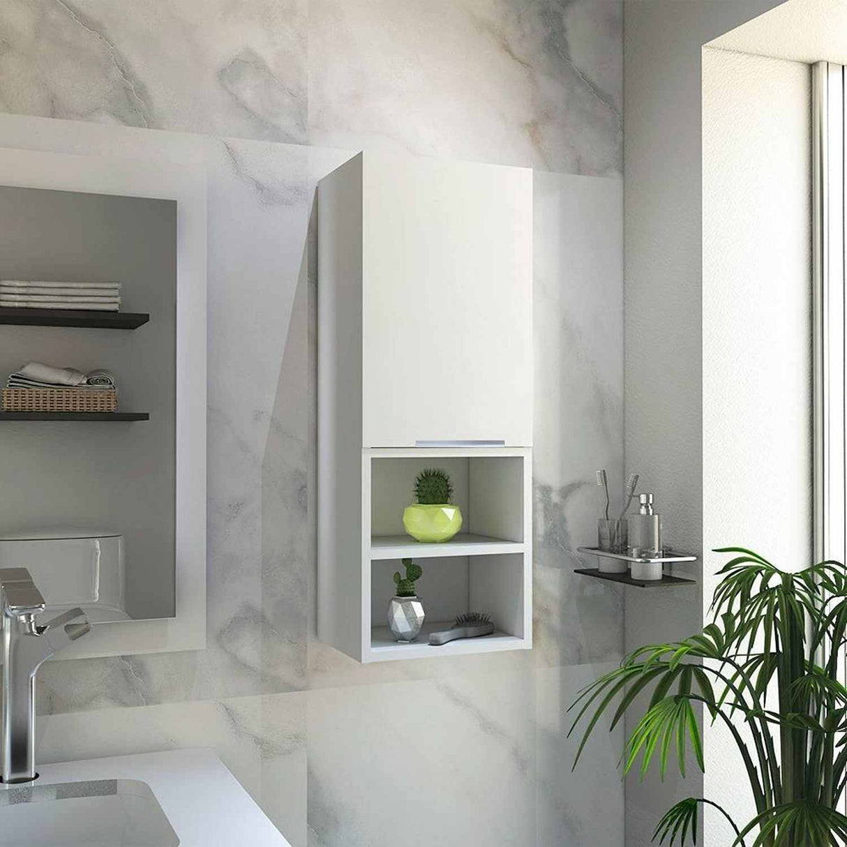 Gabinete de Baño Jules Blanco 30x80cm Rectangular sin Espejo y con Dos Entrepaños - Gabinetes | Bylmo