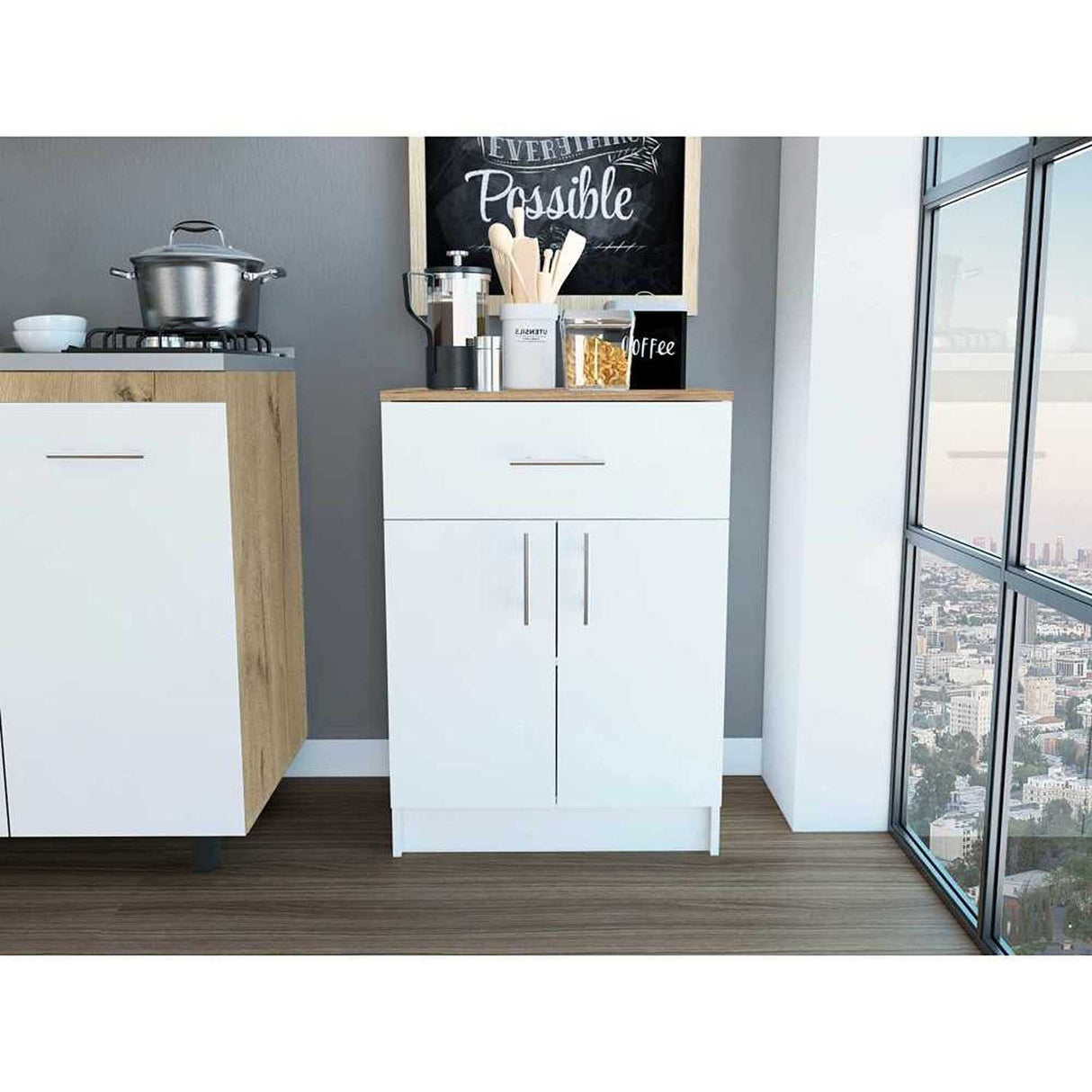 Organizador de Cocina Mayorca Blanco y Duna 60x85.1cm con un Entrepaño y con Dos Comportamientos - Muebles Organizadores | Bylmo